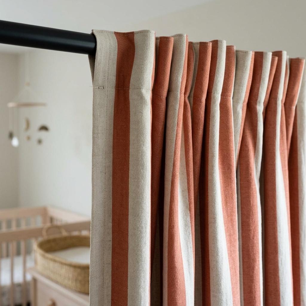 Terracotta Stripe Linen Curtains, Heavy Pure Linen Drapes, Rust Orange Vertical Striped Blackout or Cotton Lined Curtain — image 9