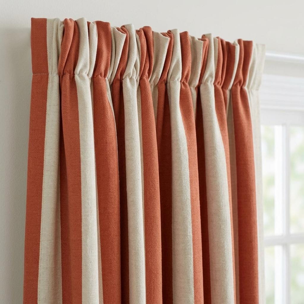 Terracotta Stripe Linen Curtains, Heavy Pure Linen Drapes, Rust Orange Vertical Striped Blackout or Cotton Lined Curtain — image 7