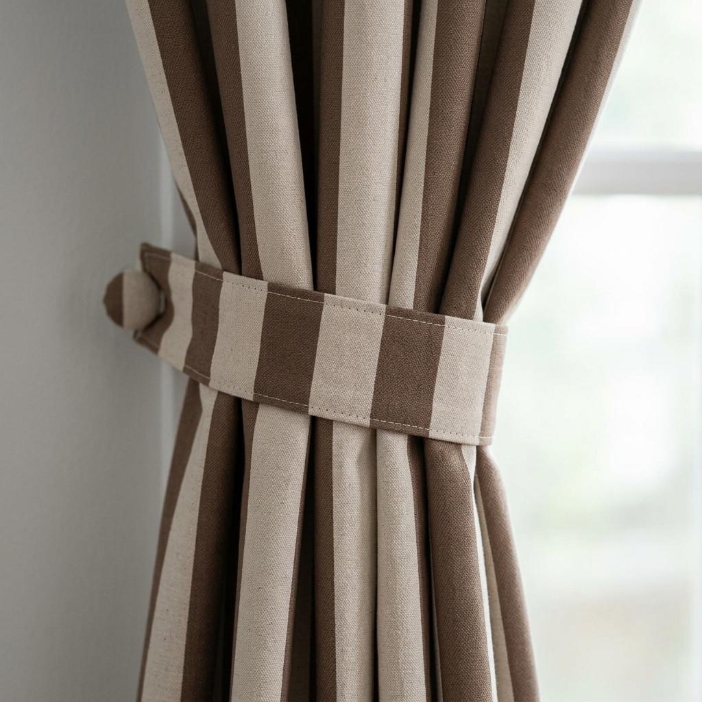 Cocoa Brown Stripe Linen Curtains, Heavy Pure Linen Drapes, Taupe Vertical Striped Blackout or Cotton Lined Curtain — image 1