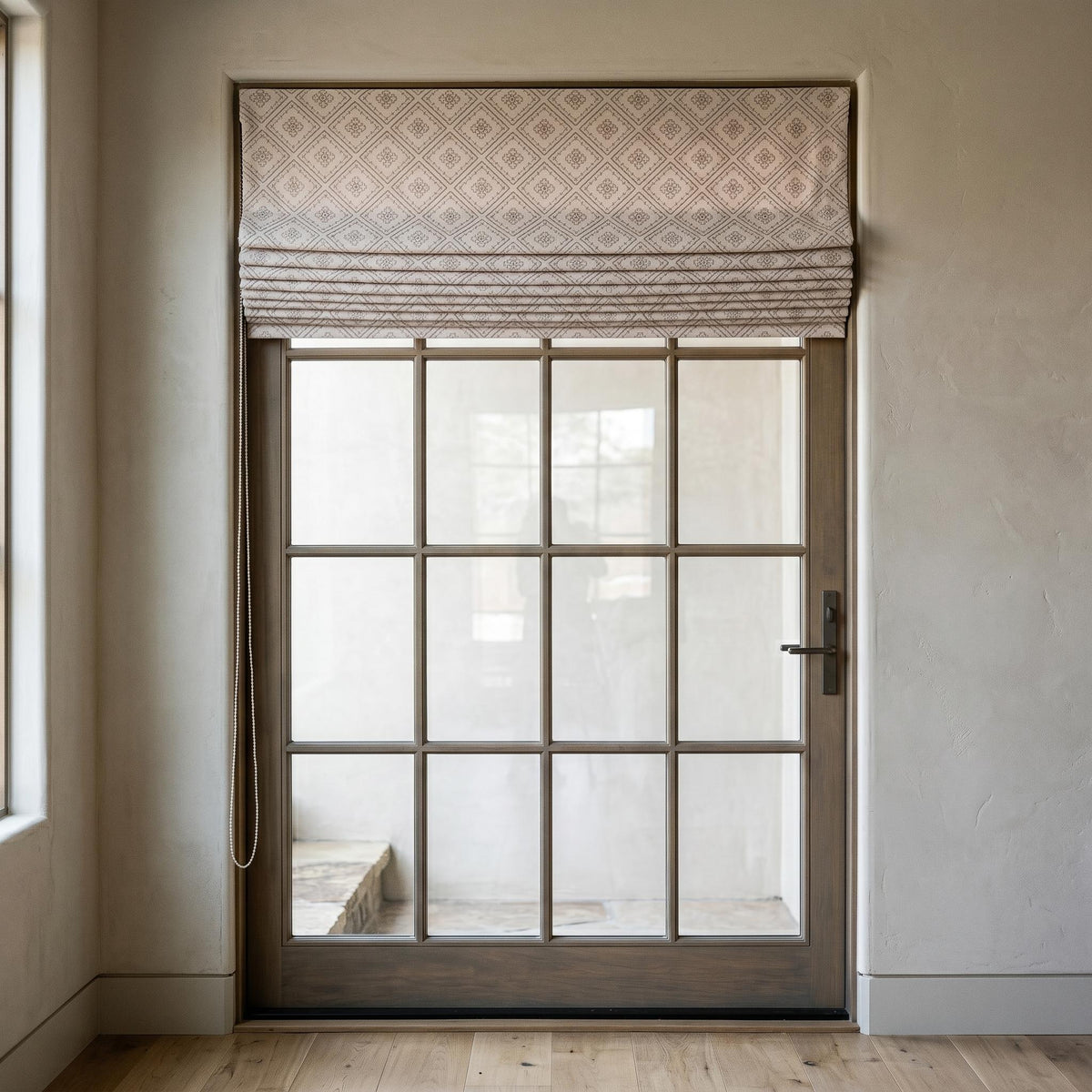Light Pink Linen Roman Shade, Dusty Gray Embroidered Diamond Blind, Custom Corded Blackout or Cotton Lined Window Shade — image 5