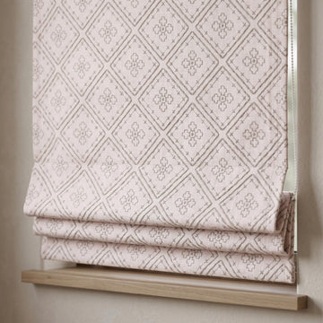 Light Pink Linen Roman Shade, Dusty Gray Embroidered Diamond Blind, Custom Corded Blackout or Cotton Lined Window Shade — image 1