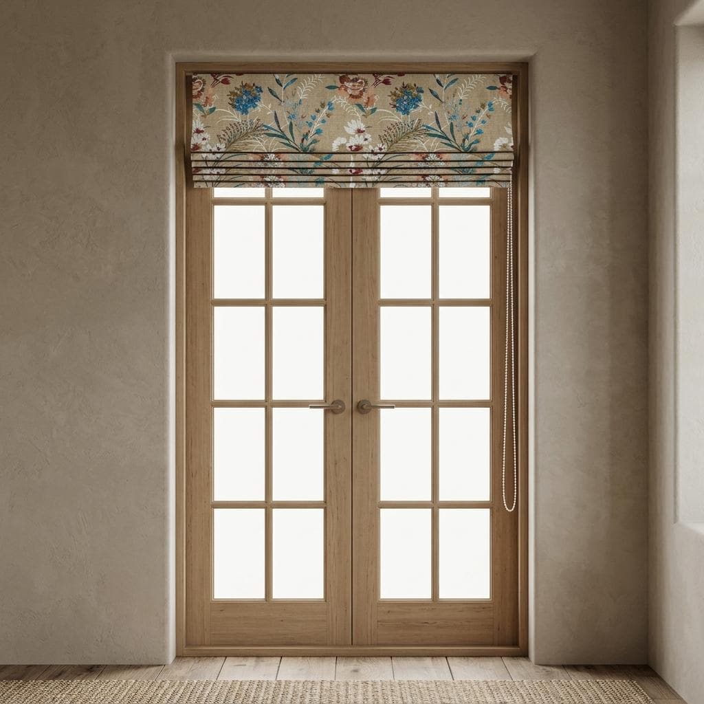Embroidered Linen Roman Shade, Beige Wildflower Botanical Blind, Custom Corded Window Shade, Blackout or Cotton Lined — image 5