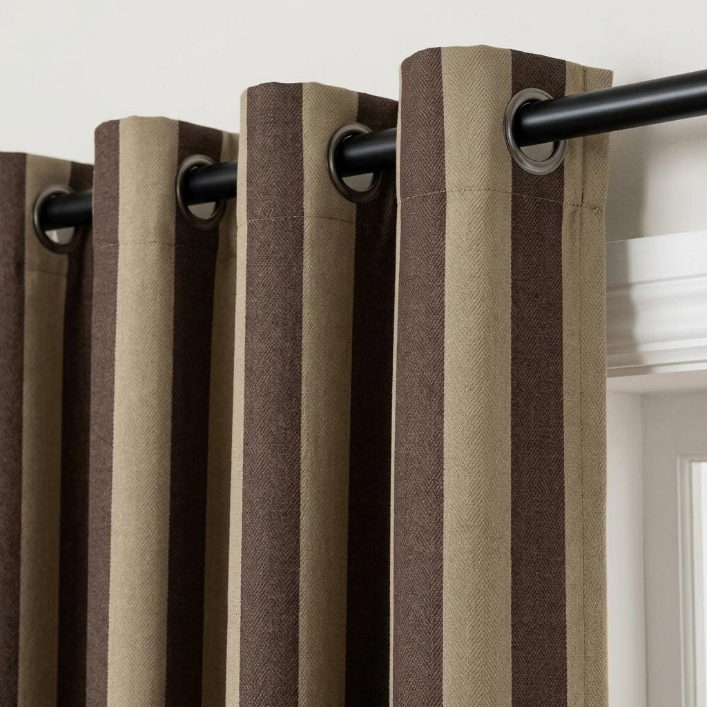 Dark Brown Stripe Linen Curtains, Heavy Pure Linen Drapes, Espresso Vertical Striped Blackout or Cotton Lined Custom Curtain — image 1
