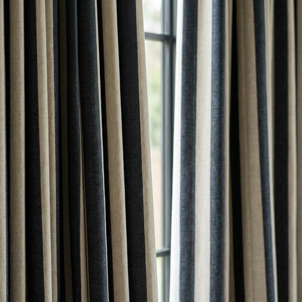 Black Stripe Linen Curtains, Heavy Pure Linen Drapes, Charcoal Vertical Striped Blackout or Cotton Lined Custom Curtain — image 7