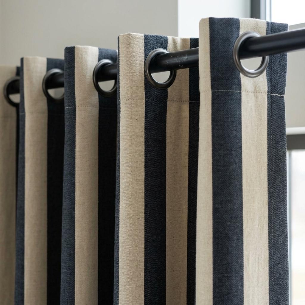 Black Stripe Linen Curtains, Heavy Pure Linen Drapes, Charcoal Vertical Striped Blackout or Cotton Lined Custom Curtain — image 2