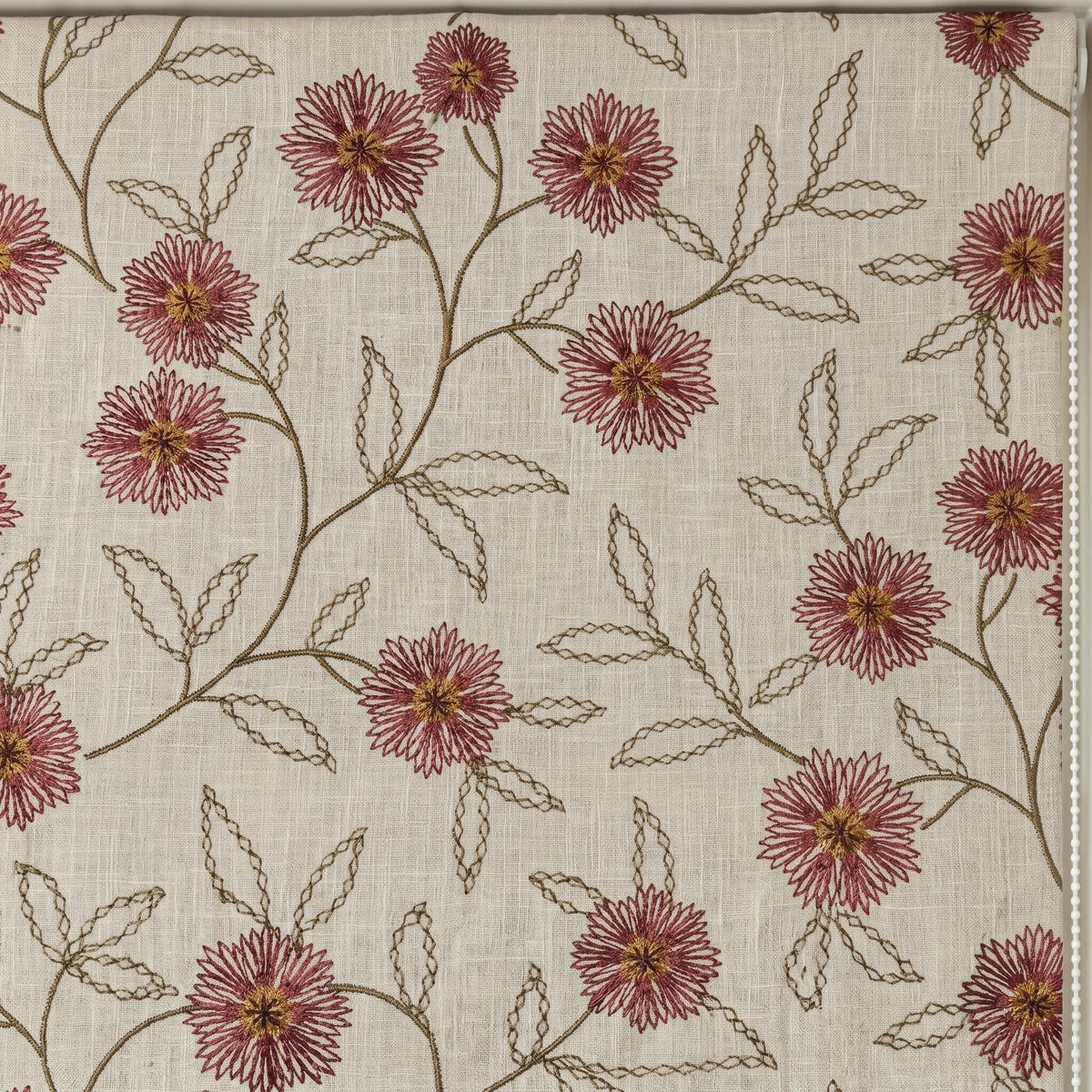Oatmeal Linen Roman Shade, Rust Red Floral Embroidered Blind, Custom Corded Botanical Blackout or Cotton Lined — image 9