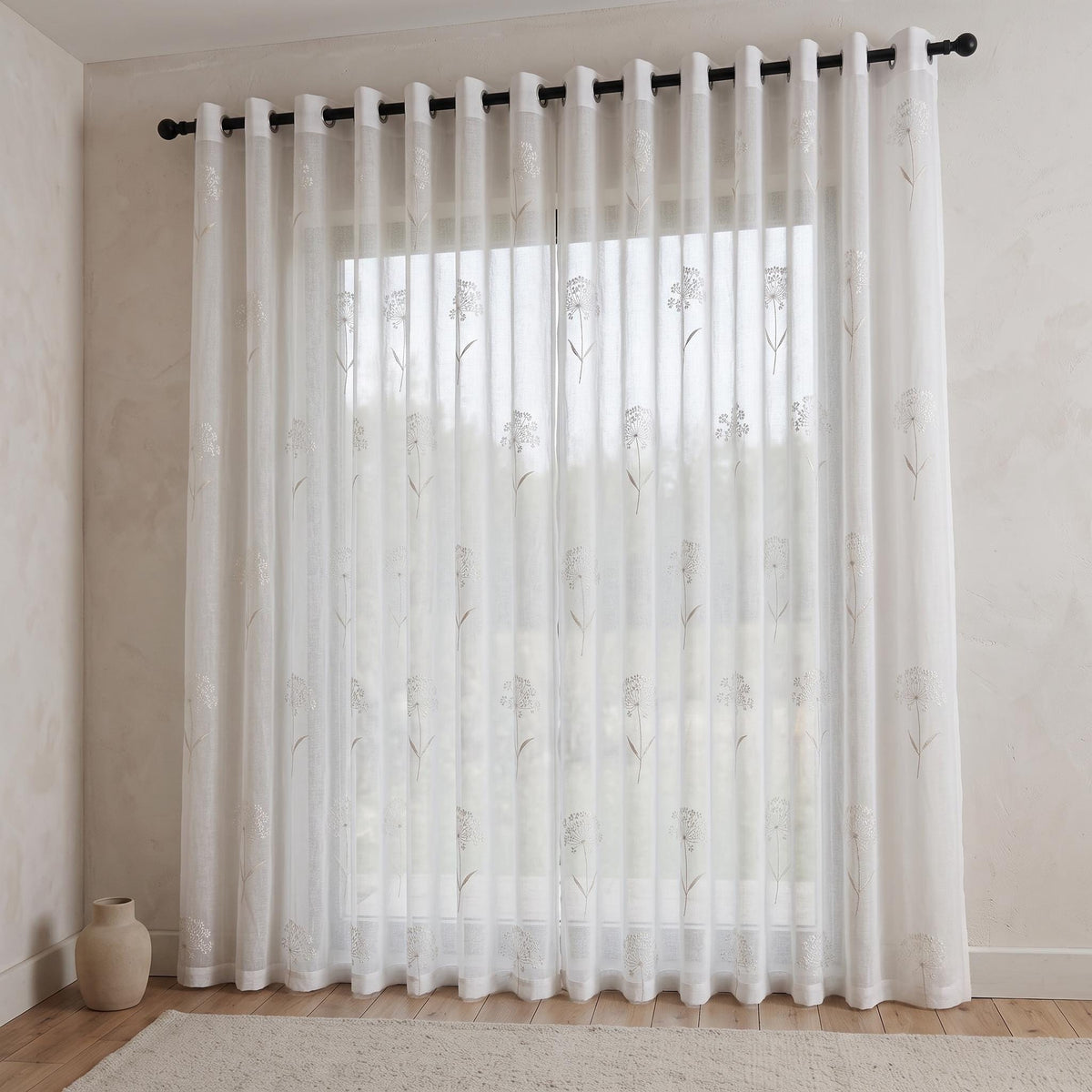 White Pure Linen Sheer Curtains with Queen Anne Lace Embroidery, Custom Floral Drapes, Single or Pair — image 8