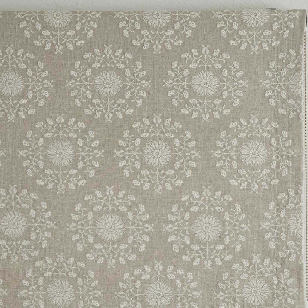 Natural Taupe Linen Roman Shade, Ivory Embroidered Floral Damask Blind, Custom Blackout Corded Window Treatment — image 8