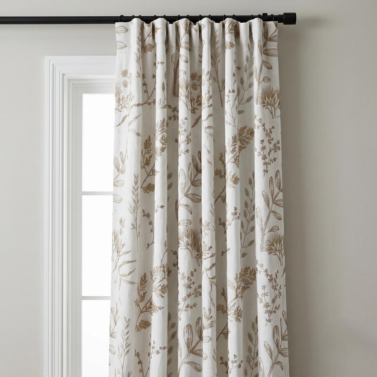 White Linen Curtains, Beige Botanical Wildflower Embroidered Drapes, Blackout or Cotton Lined Custom Panels — image 4