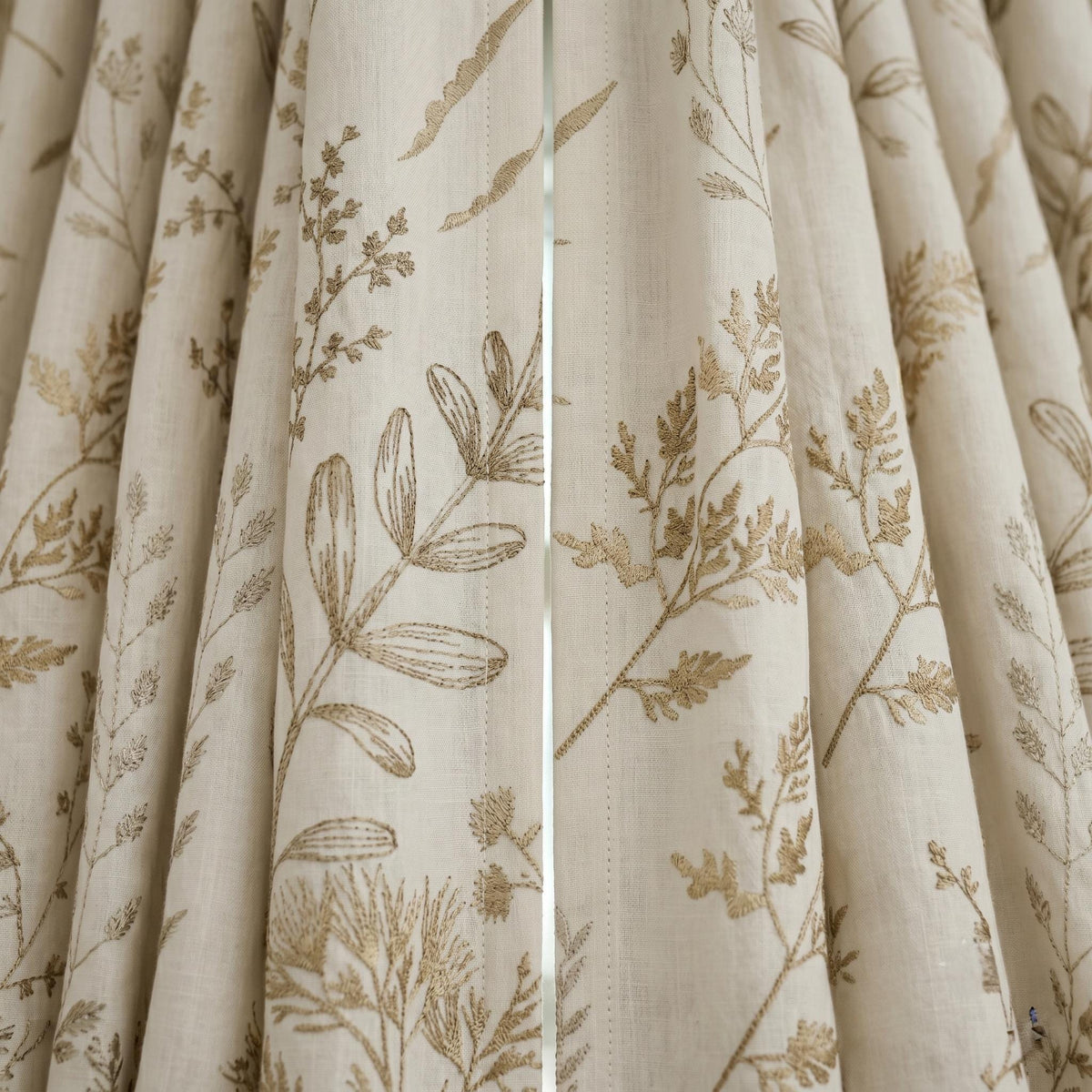 White Linen Curtains, Beige Botanical Wildflower Embroidered Drapes, Blackout or Cotton Lined Custom Panels — image 9