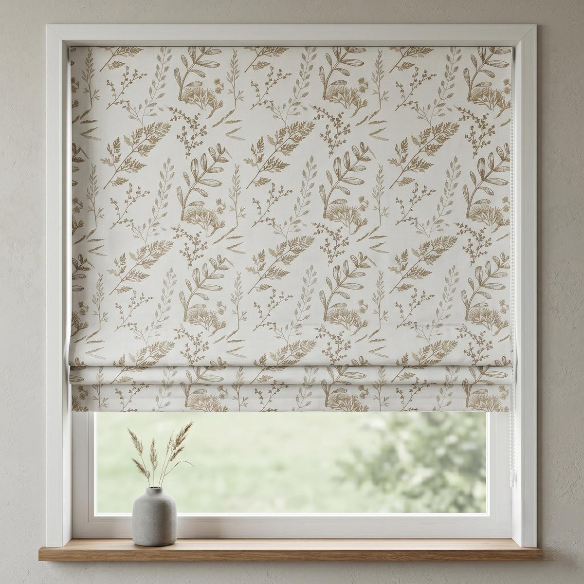 White Linen Roman Shade, Neutral Beige Wildflower Embroidered Blind, Custom Corded Blackout or Cotton Lined — image 10