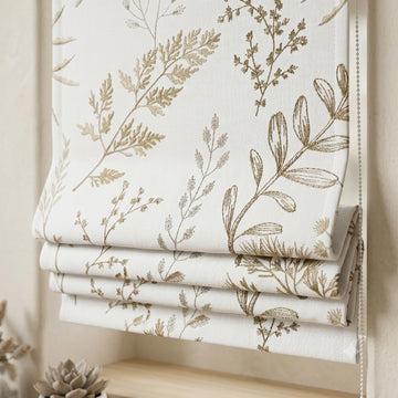 White Linen Roman Shade, Neutral Beige Wildflower Embroidered Blind, Custom Corded Blackout or Cotton Lined — image 1