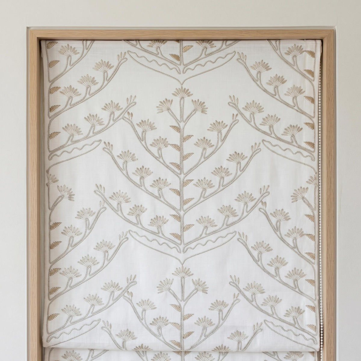 White Linen Roman Shade, Beige Taupe Embroidered Tree of Life Blind, Custom Corded Window Shade, Blackout or Cotton Lined — image 7
