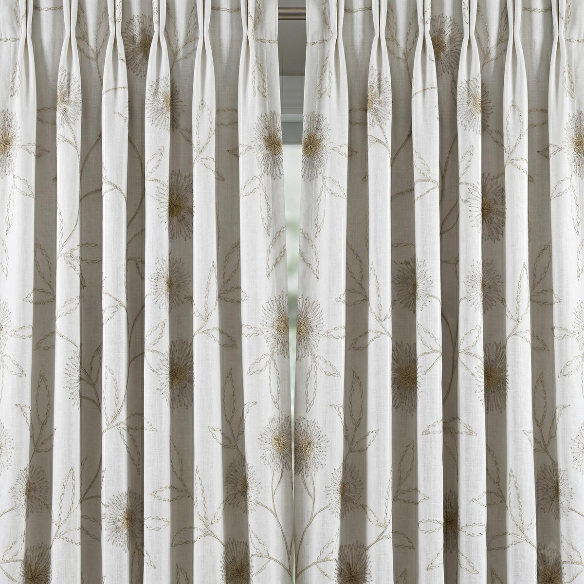 Heavy Pure White Linen Embroidered Curtains, Beige Dandelion Floral Drapes, Custom Blackout or Cotton Lined Panels — image 10