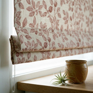 Dusty Rose Botanical Linen Roman Shade, Custom Corded Roman Blind, Floral Vine Window Shade, Blackout or Lined — image 1