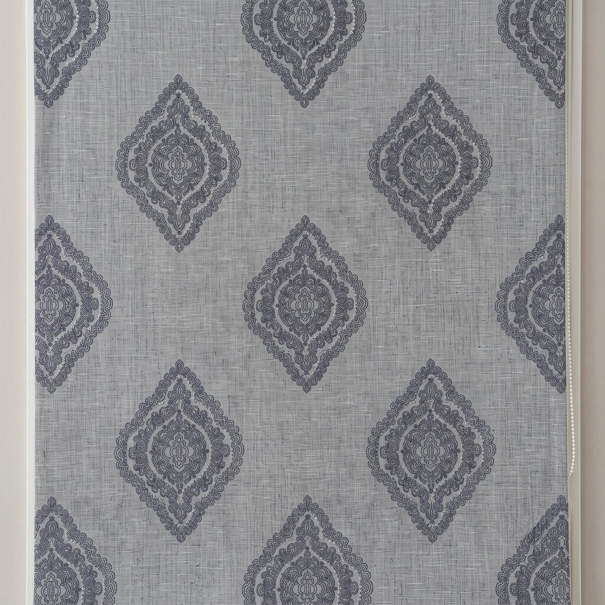 Gray Linen Roman Shade, Charcoal Embroidered Damask Roman Blind, Custom Blackout Window Shade, Corded Medallion Linen Shade — image 10