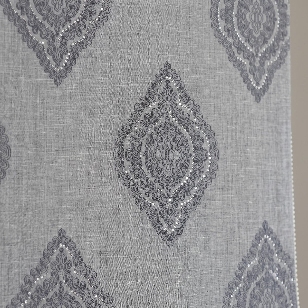 Gray Linen Roman Shade, Charcoal Embroidered Damask Roman Blind, Custom Blackout Window Shade, Corded Medallion Linen Shade — image 9