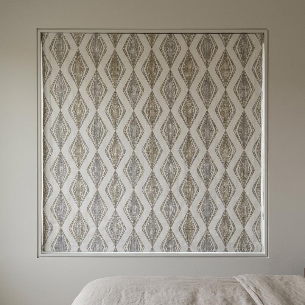 White Linen Roman Shade, Olive Green Gray Embroidered Diamond Blind, Custom Corded Window Shade, Blackout or Cotton Lined — image 5