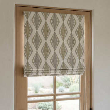 White Linen Roman Shade, Olive Green Gray Embroidered Diamond Blind, Custom Corded Window Shade, Blackout or Cotton Lined — image 1