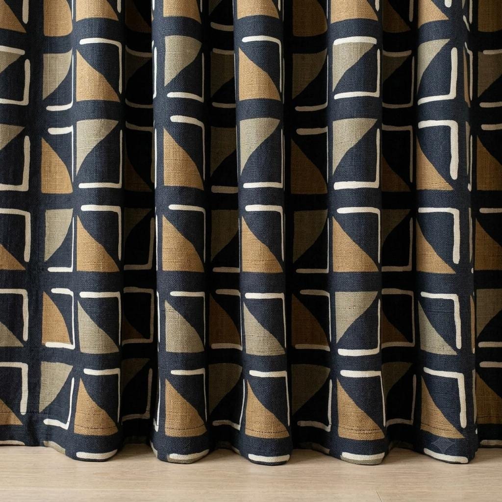 Black Camel Ivory Tribal Linen Curtains, Boho Geometric Print Drapes, Heavy Custom Blackout Panels, Living Room Decor — image 5
