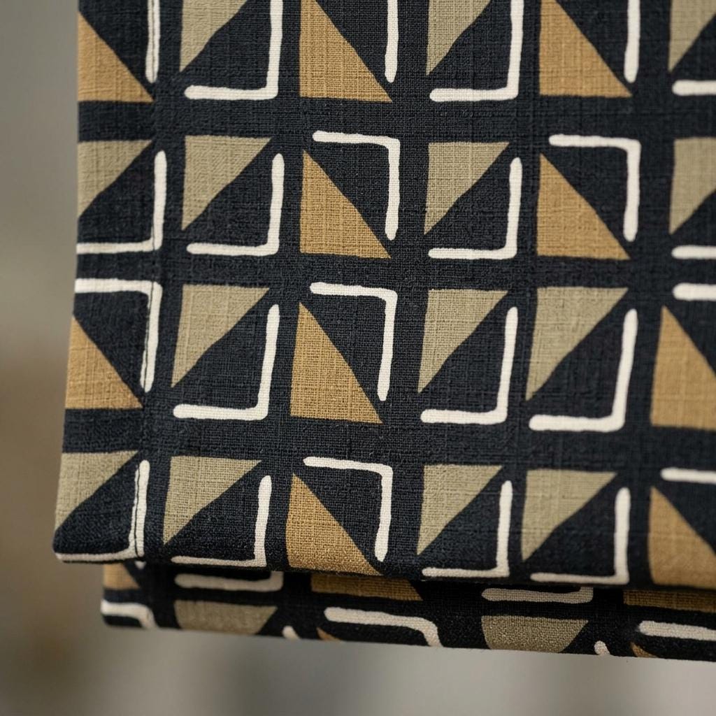 Black Beige Linen Roman Shade, Tribal Boho Geometric Roman Blind, Custom Corded Window Shade, Camel Neutral Blackout — image 9