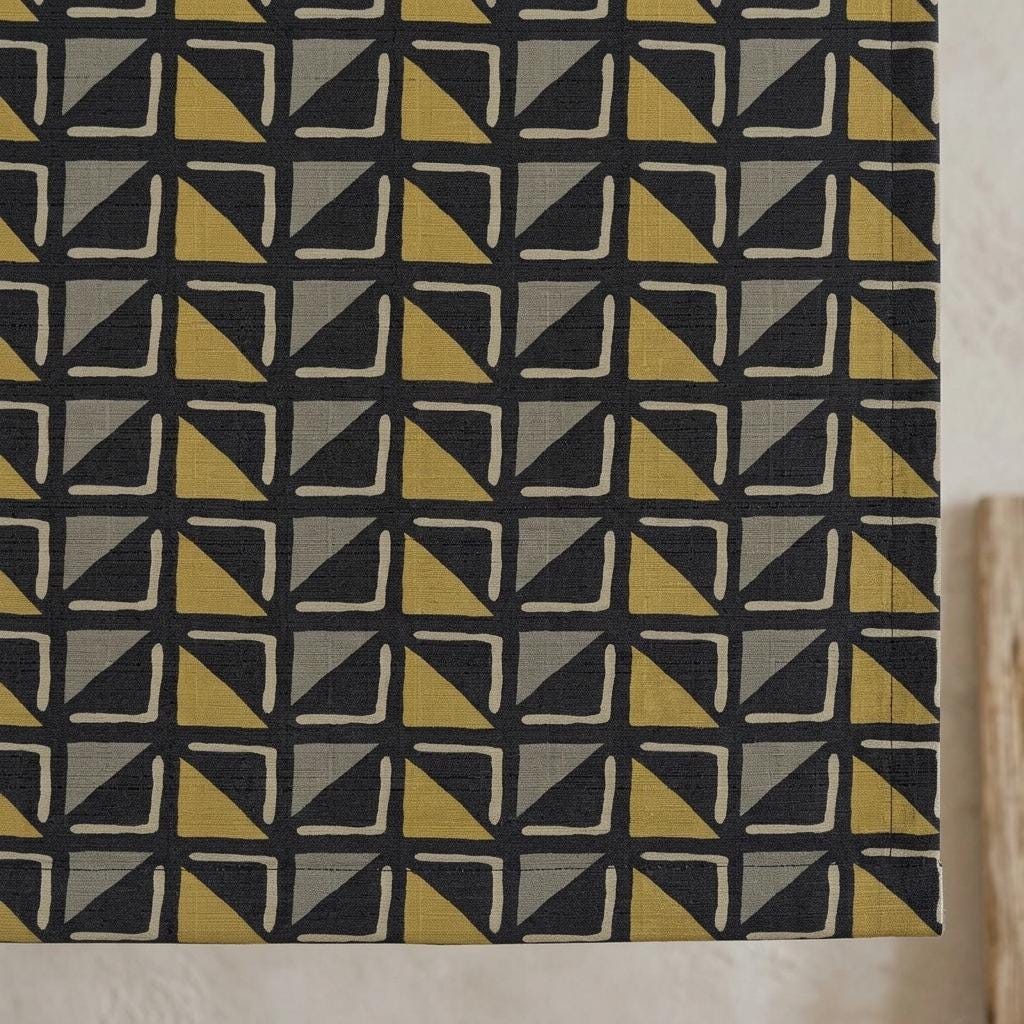 Black Mustard Linen Roman Shade, Tribal Boho Geometric Roman Blind, Custom Corded Window Shade, Gray Ivory Blackout — image 8