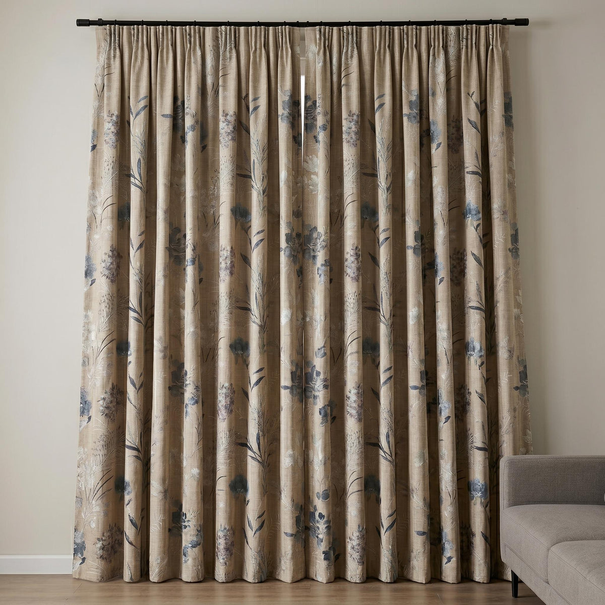 Natural Beige Linen Embroidered Curtains, Blue Wildflower Botanical Drapes, Custom Blackout or Cotton Lined Panels — image 5