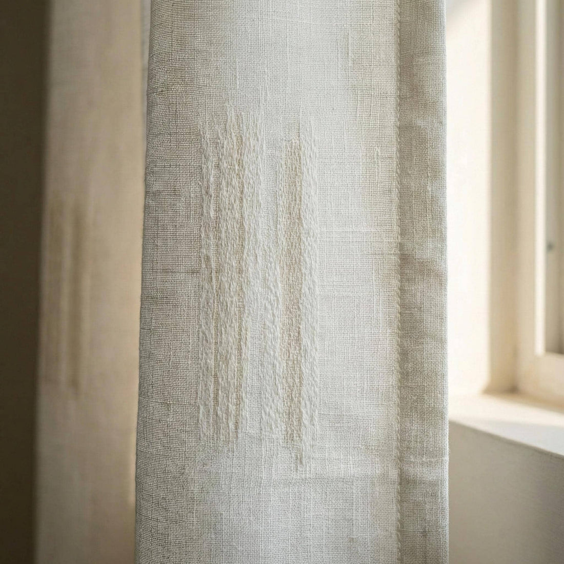 Embroidered Linen Sheer Curtain Panel, Ivory Light Filtering, Custom Size — image 1