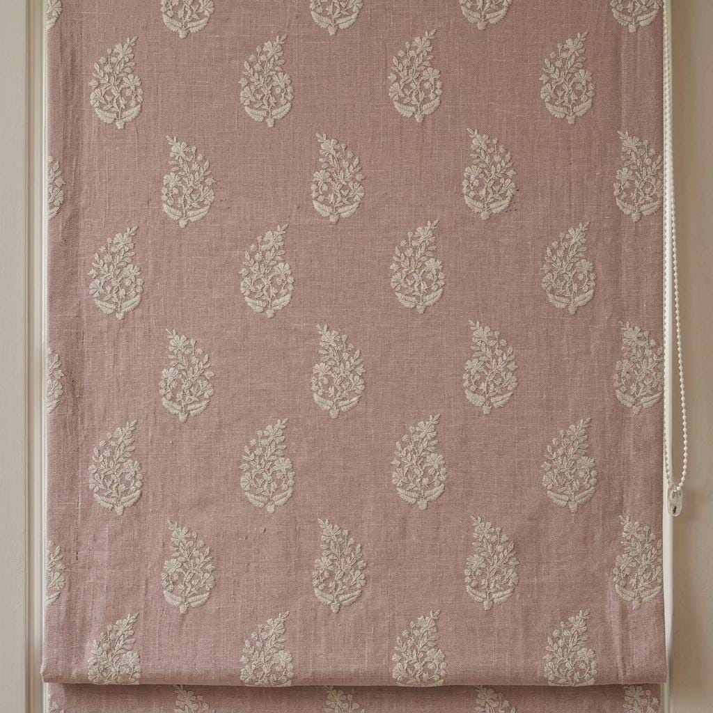 Blush Pink Linen Roman Shade, Ivory Embroidered Floral Paisley Roman Blind, Custom Size Blackout Corded Window Shade — image 10