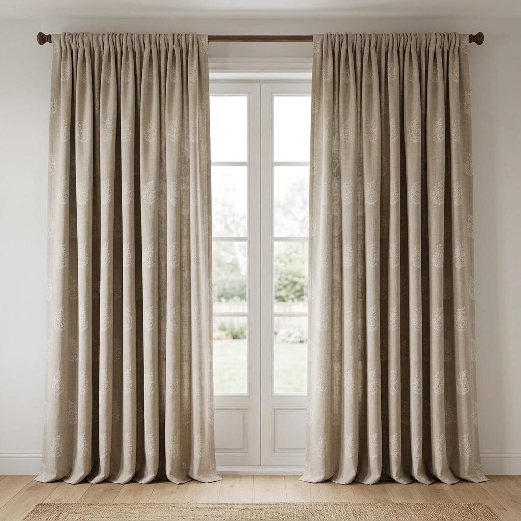 Natural Ivory Beige Heavy Pure Linen Curtains, Tone on Tone Floral Embroidered Drapes, Custom Blackout or Cotton Lined Panels — image 10