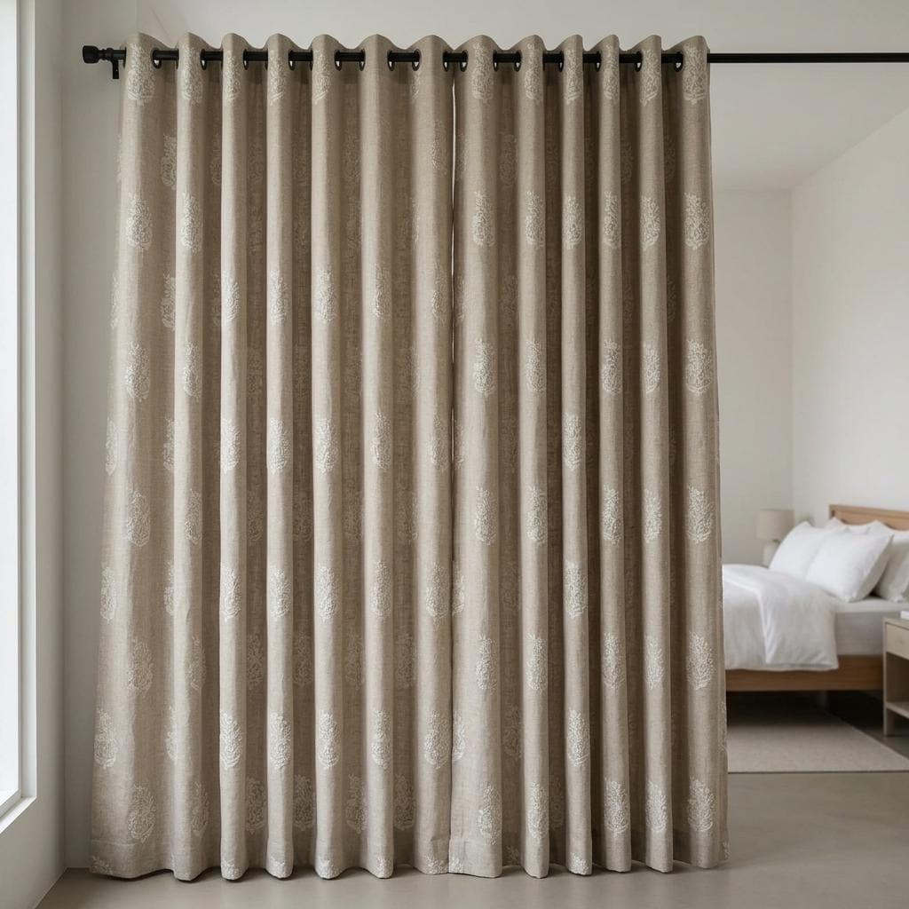 Natural Flax Beige Heavy Pure Linen Curtains, Ivory Floral Embroidered Drapes, Custom Blackout or Cotton Lined Panels — image 9
