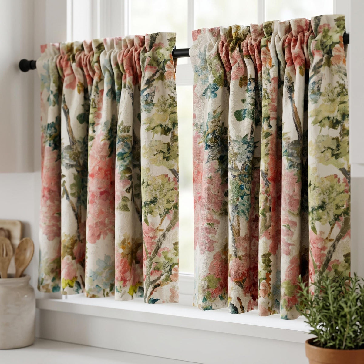 Luxury Linen Silk Jacquard Curtains, Blush Pink Floral Drapes, Custom Blackout or Sheer Living Room Panels — image 7