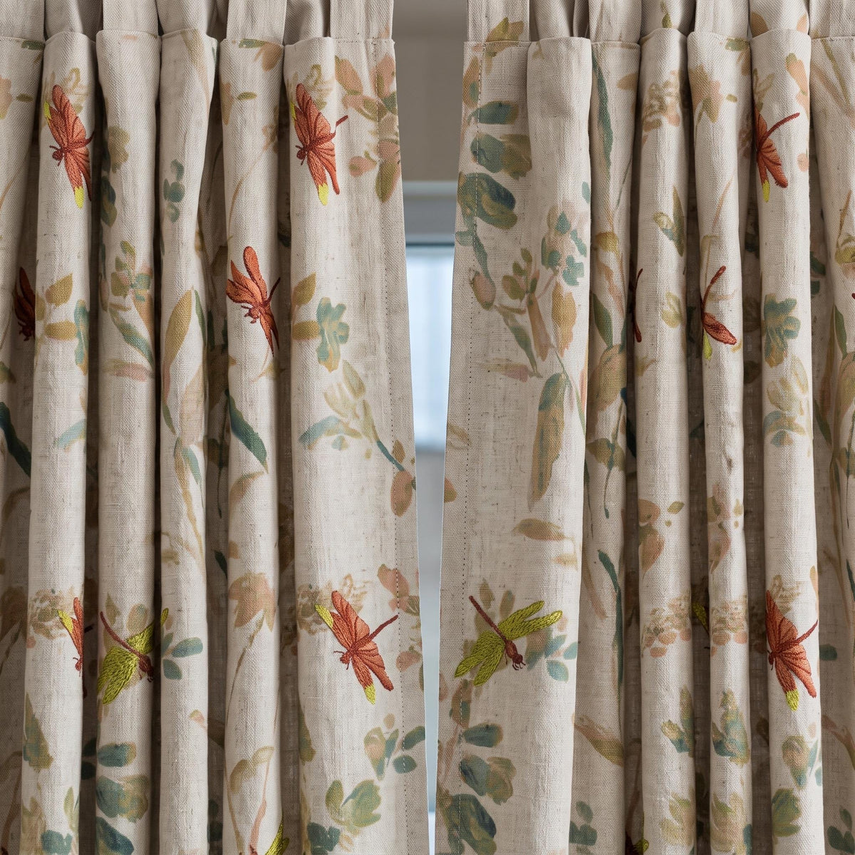 Oatmeal Dragonfly Linen Curtains, Embroidered Botanical Drapes, Custom Blackout or Sheer Living Room Panels — image 9