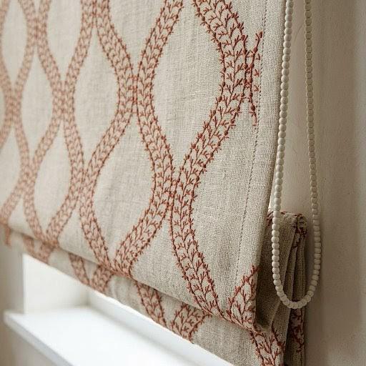 Custom Roman Shades, Oatmeal Rust Trellis Embroidered Linen Roman Blind, Blackout Corded Window Treatment, Farmhouse Blind — image 5