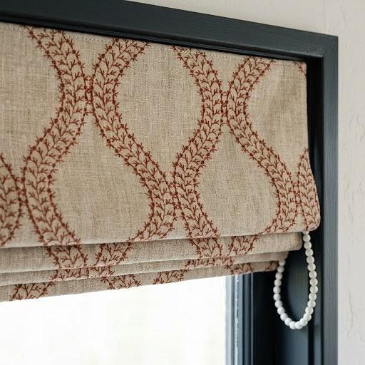 Custom Roman Shades, Oatmeal Rust Trellis Embroidered Linen Roman Blind, Blackout Corded Window Treatment, Farmhouse Blind — image 6