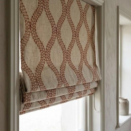 Custom Roman Shades, Oatmeal Rust Trellis Embroidered Linen Roman Blind, Blackout Corded Window Treatment, Farmhouse Blind — image 7