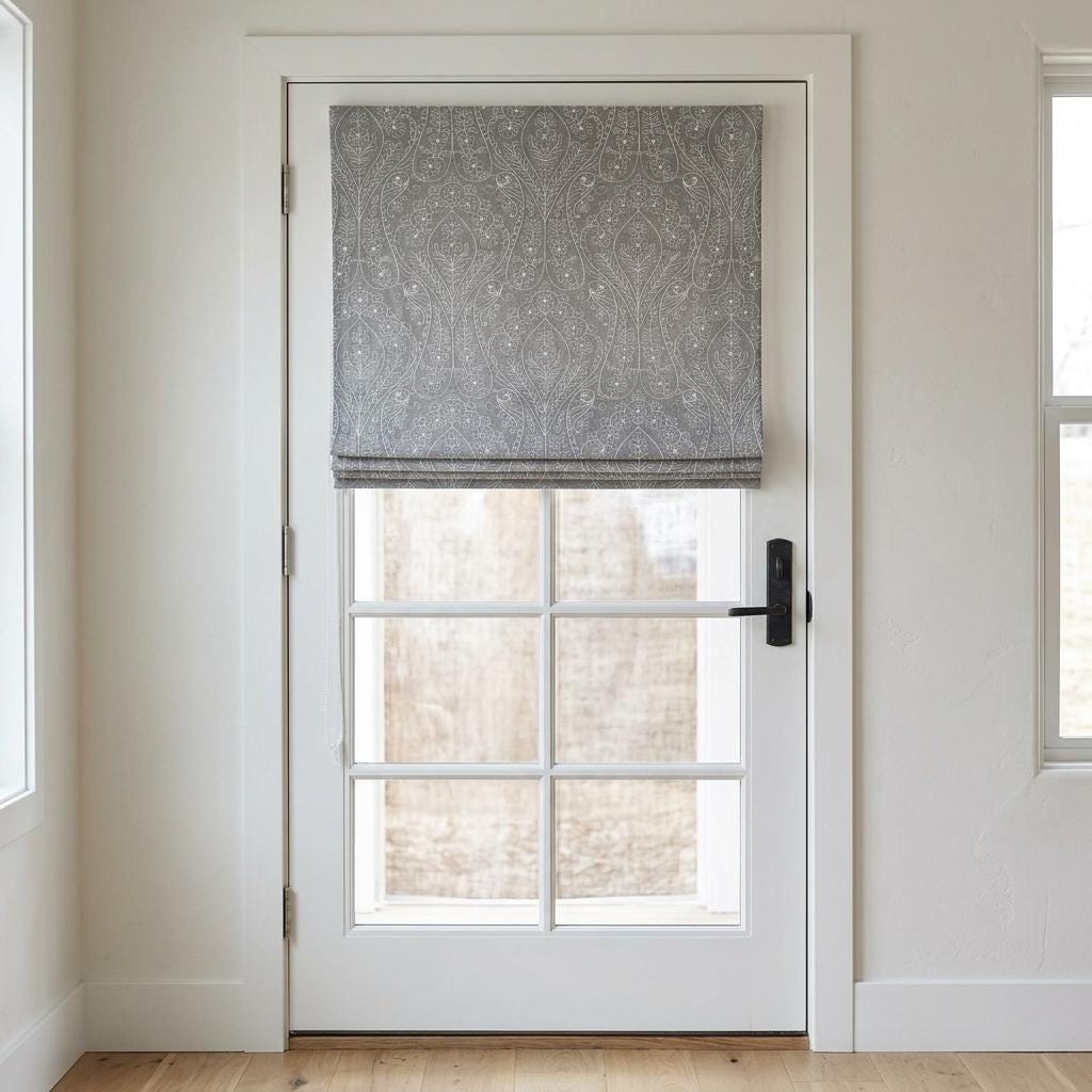 Gray Ivory Floral Embroidered Linen Roman Shade, Custom Blackout or Cotton Lined Corded Window Blind, Paisley Botanical Blind — image 3