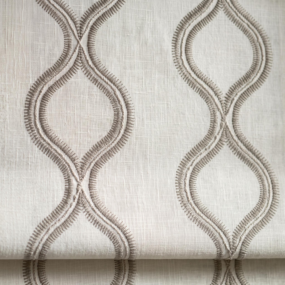 Off White Linen Roman Shade, Gray Embroidered Geometric Vine Blind, Custom Blackout Corded Window Shade — image 7