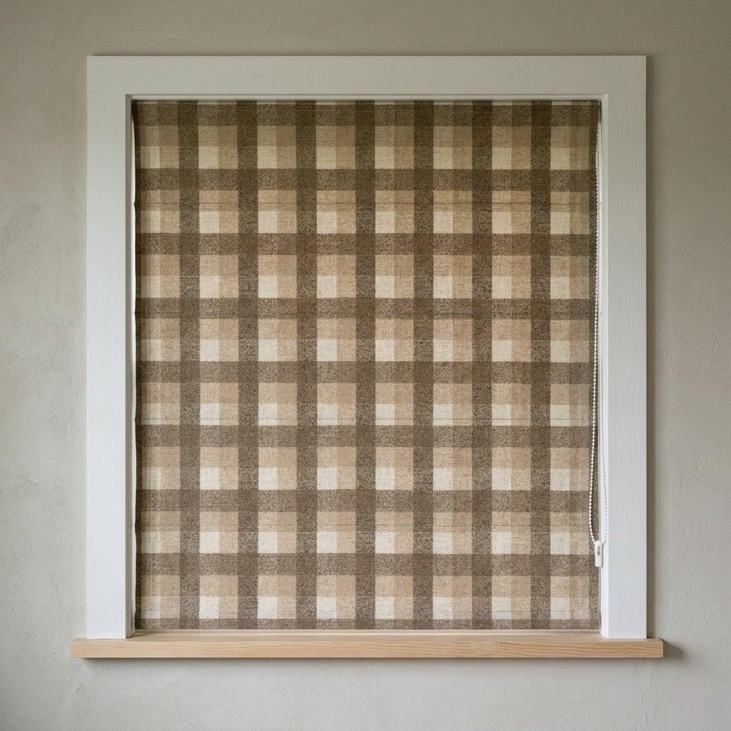 Custom Linen Plaid Roman Shades: Farmhouse Check Window Blinds (Light Filtering or Blackout) — image 1
