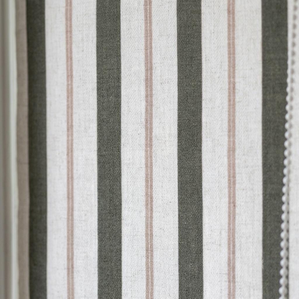 Roman Shade: Olive Green & Beige Stripes - Custom Linen, Corded — image 8