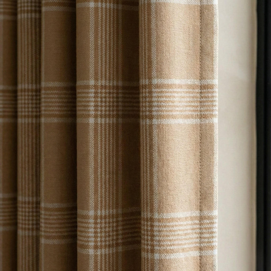 Camel Beige Plaid Organic Linen Curtains, Farmhouse Windowpane Check Drapes, Cotton Lined or Blackout, 50/100 Wide Custom — image 1