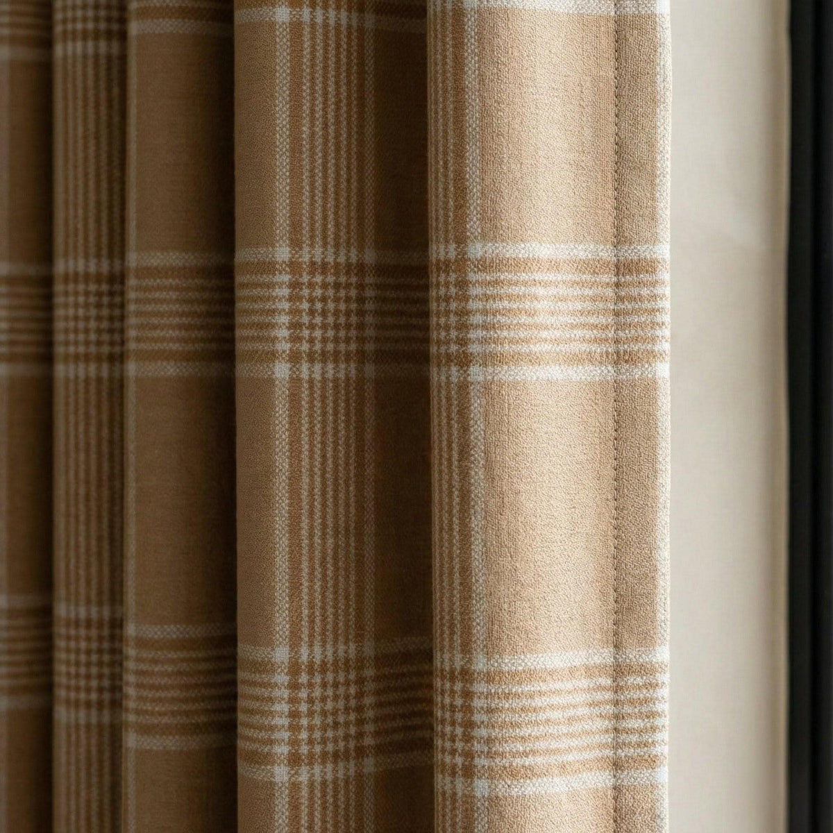 Camel Beige Plaid Organic Linen Curtains, Farmhouse Windowpane Check Drapes, Cotton Lined or Blackout, 50/100 Wide Custom — image 1