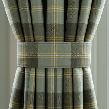 Sage Green Plaid Pure Linen Curtains, Charcoal Gray Mustard Tartan Drapes, Custom Blackout Farmhouse Panels — image 1