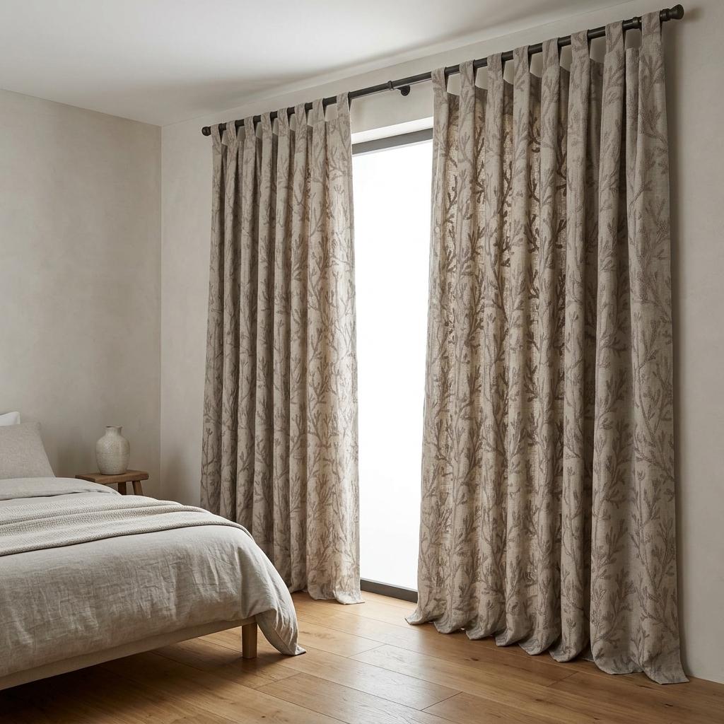 Taupe Branch Linen Curtains, Natural Beige Embroidered Drapes, Custom Blackout Kitchen Living Room Curtain Panels — image 10