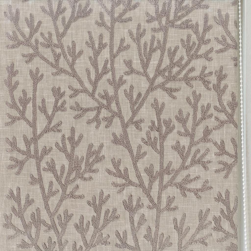 Custom Roman Shades, Natural Linen Roman Blind, Taupe Coral Embroidered Window Treatment, Blackout or Cotton Lined — image 9