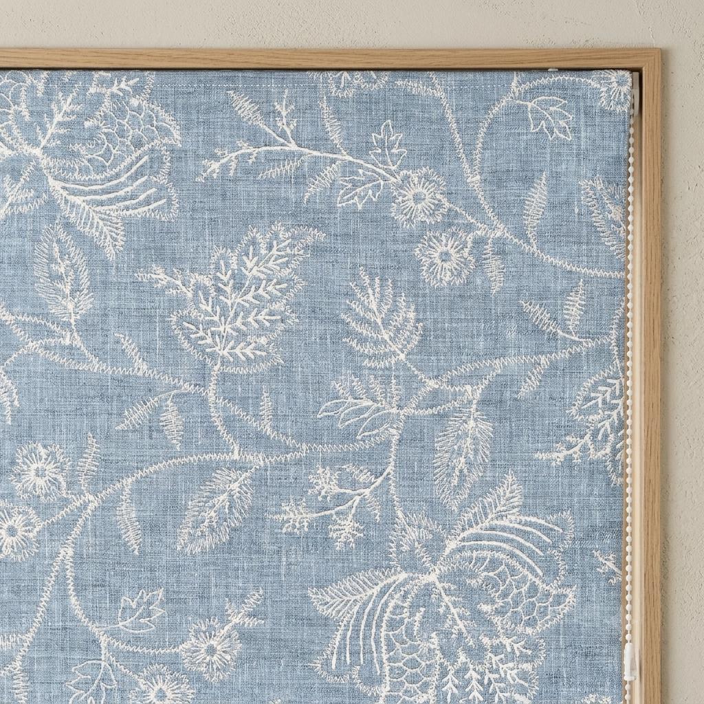 Custom Roman Shades, Dusty Blue Linen Roman Blind, Ivory Jacobean Floral Embroidered Window Treatment, Blackout or Cotton Lined — image 9