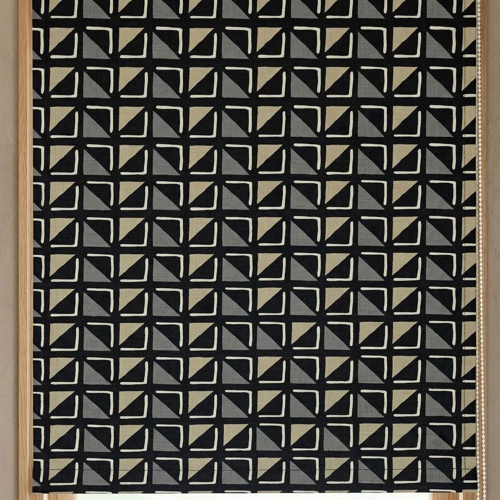 Black Pure Linen Roman Shade, Tribal Boho Geometric Corded Roman Blind, Custom Blackout Window Shade, Cream Gray — image 10