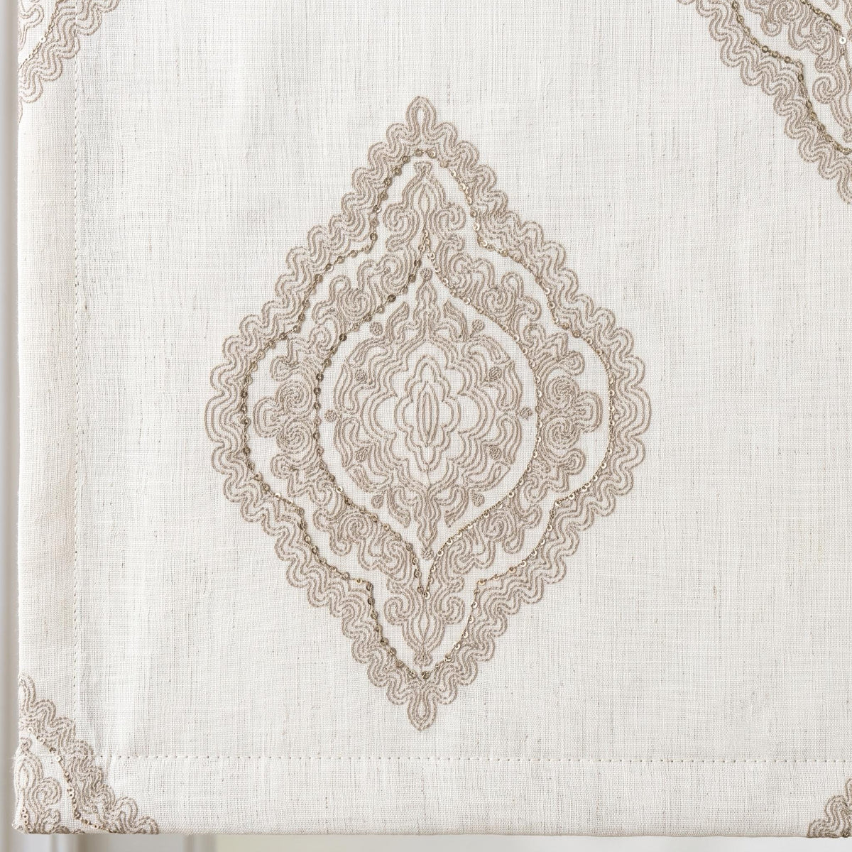 Custom Ivory Linen Roman Shade, Beige Gold Embroidered Damask Blind, Blackout Window Treatment, Corded Roman Blinds — image 9