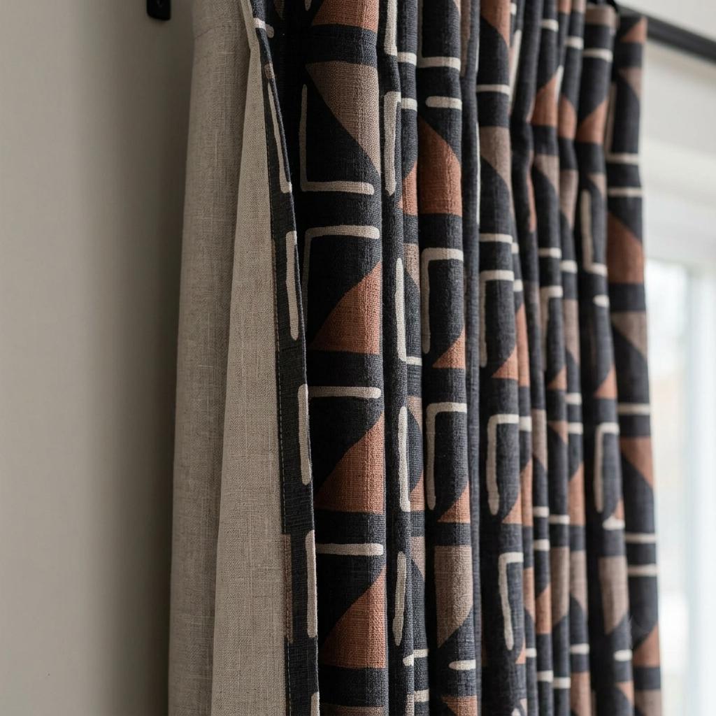 Black Terracotta Ivory Tribal Linen Curtains, Boho Geometric Drapes, Custom Blackout Panels, Modern Rustic Decor — image 9
