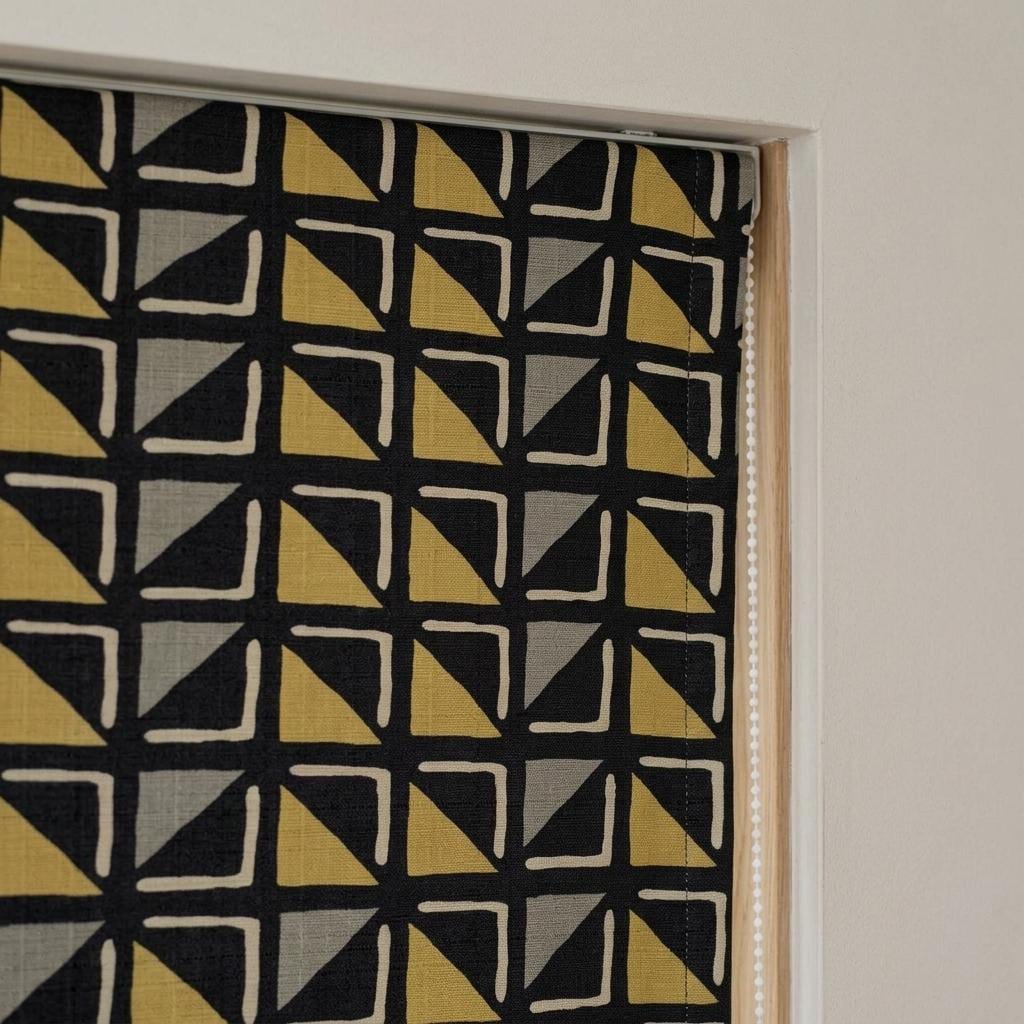 Black Mustard Linen Roman Shade, Tribal Boho Geometric Roman Blind, Custom Corded Window Shade, Gray Ivory Blackout — image 9
